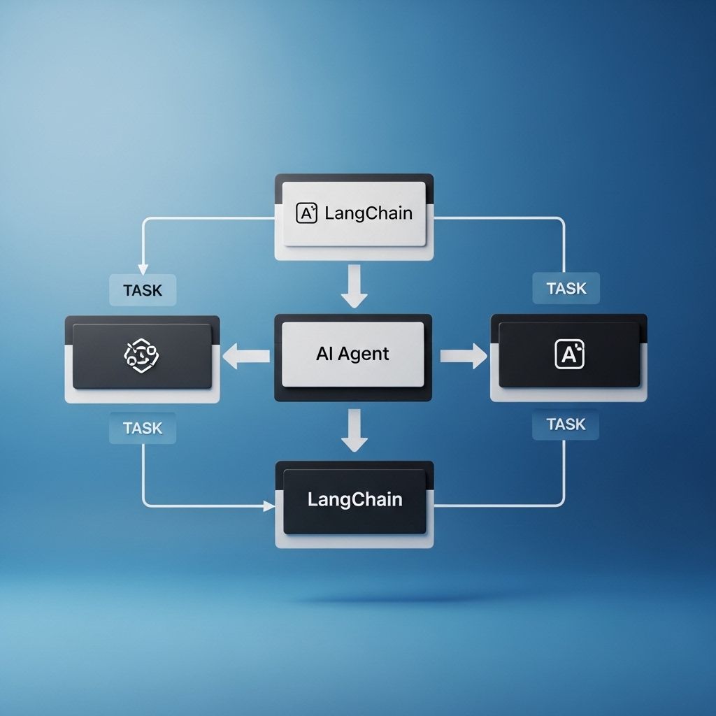 Офисный работник наблюдает за автоматическим выполнением задач на нескольких мониторах — схемы рабочих процессов автоматизации с иконками инструментов ИИ