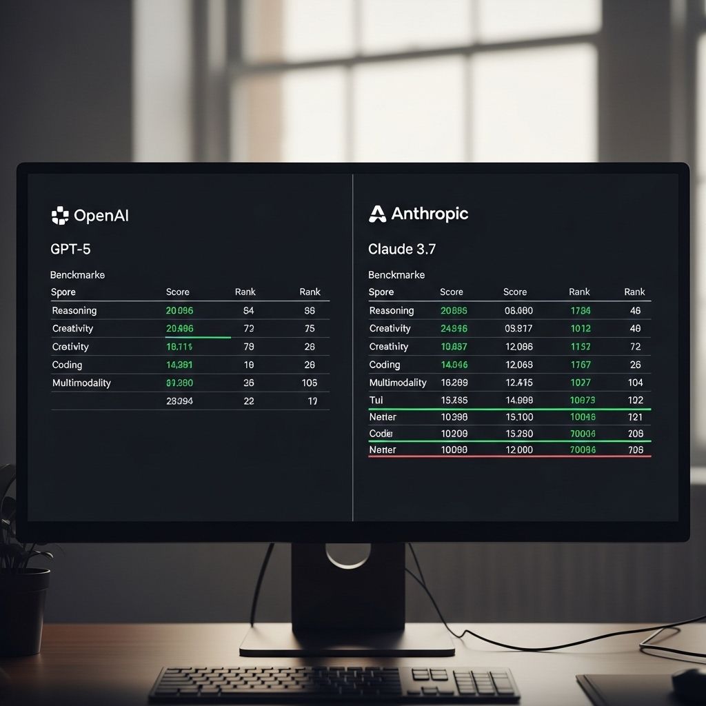 Крупный план экрана компьютера с интерфейсом ChatGPT, показывающего диалог с языковой моделью, синяя иконика OpenAI на белом фоне
